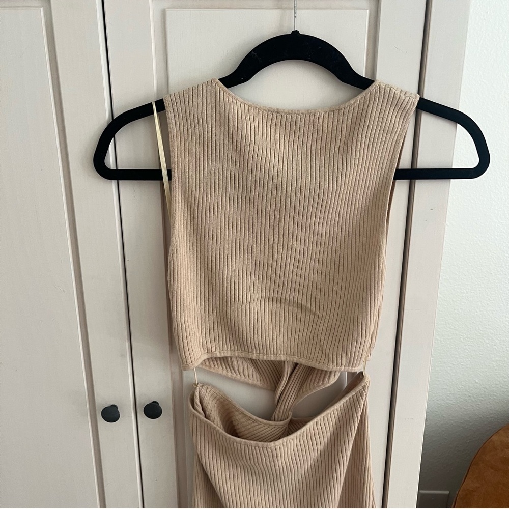 Bec And Bridge AUS 10 US 6 Riviera Twist Knit Ribbed Midi Dress In Sand - Picture 15 of 16